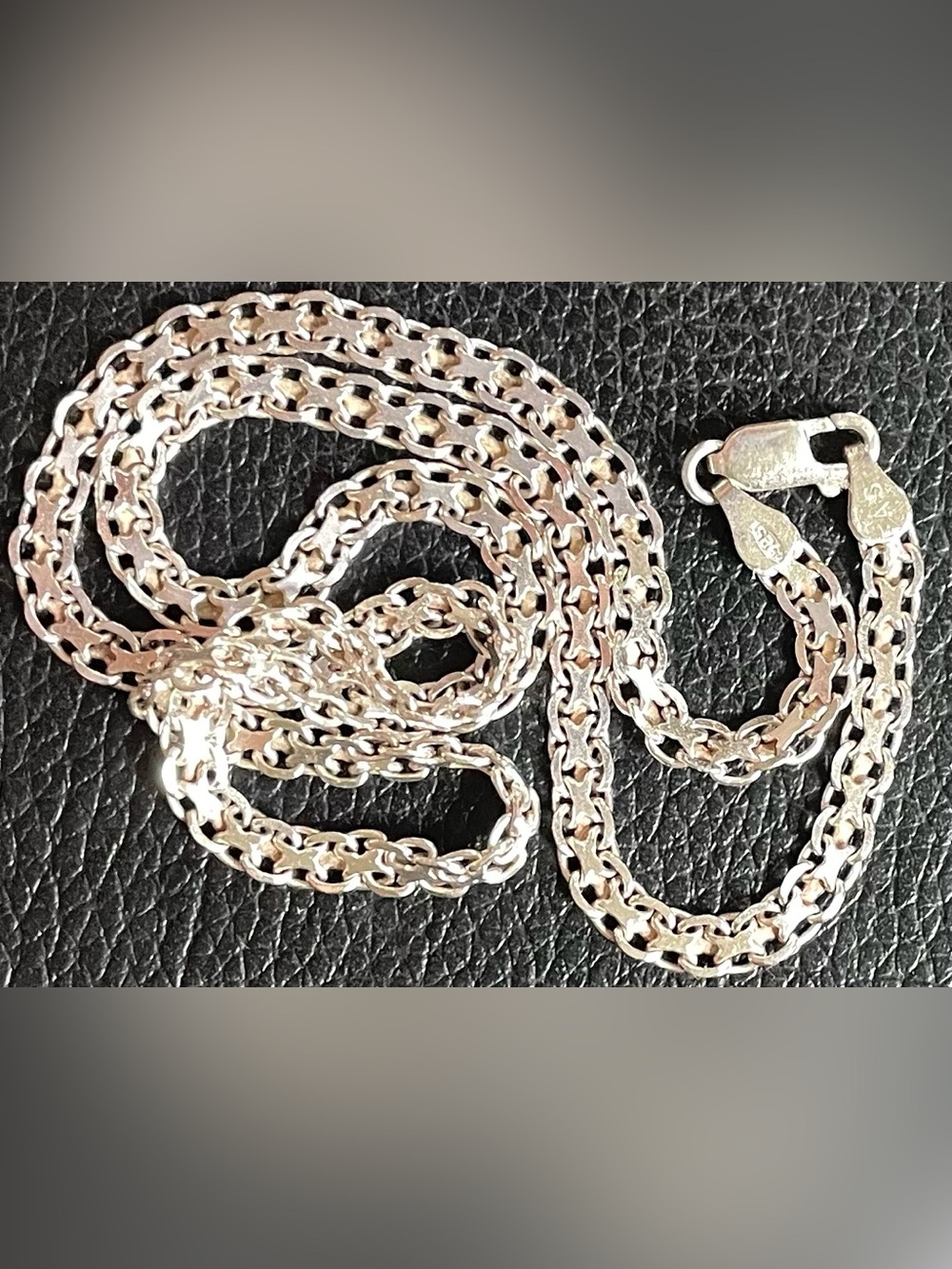 Vintage FAS 925 Sterling Silver 18" Bismarck Flat Link Chain Necklace